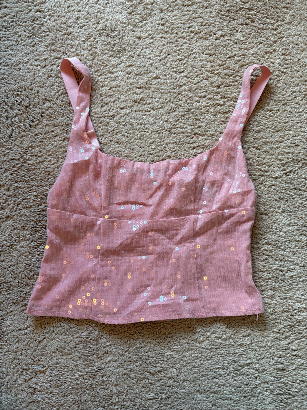 White Fox Boutique Pink Sequin Crop Bustier top